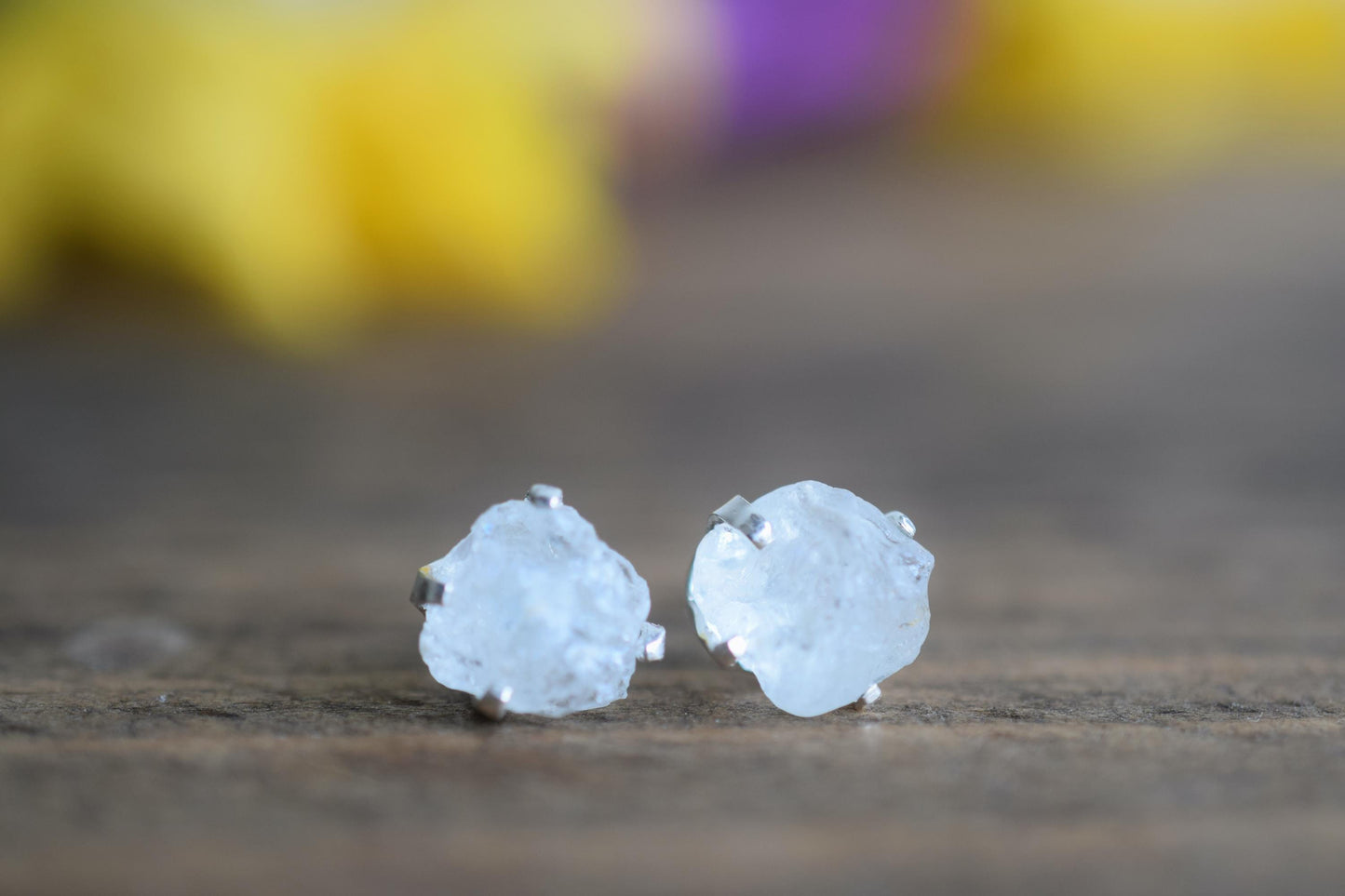 Raw Moonstone Stud Earring with Sterling Silver.