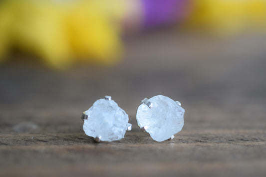 Raw Moonstone Stud Earring with Sterling Silver.
