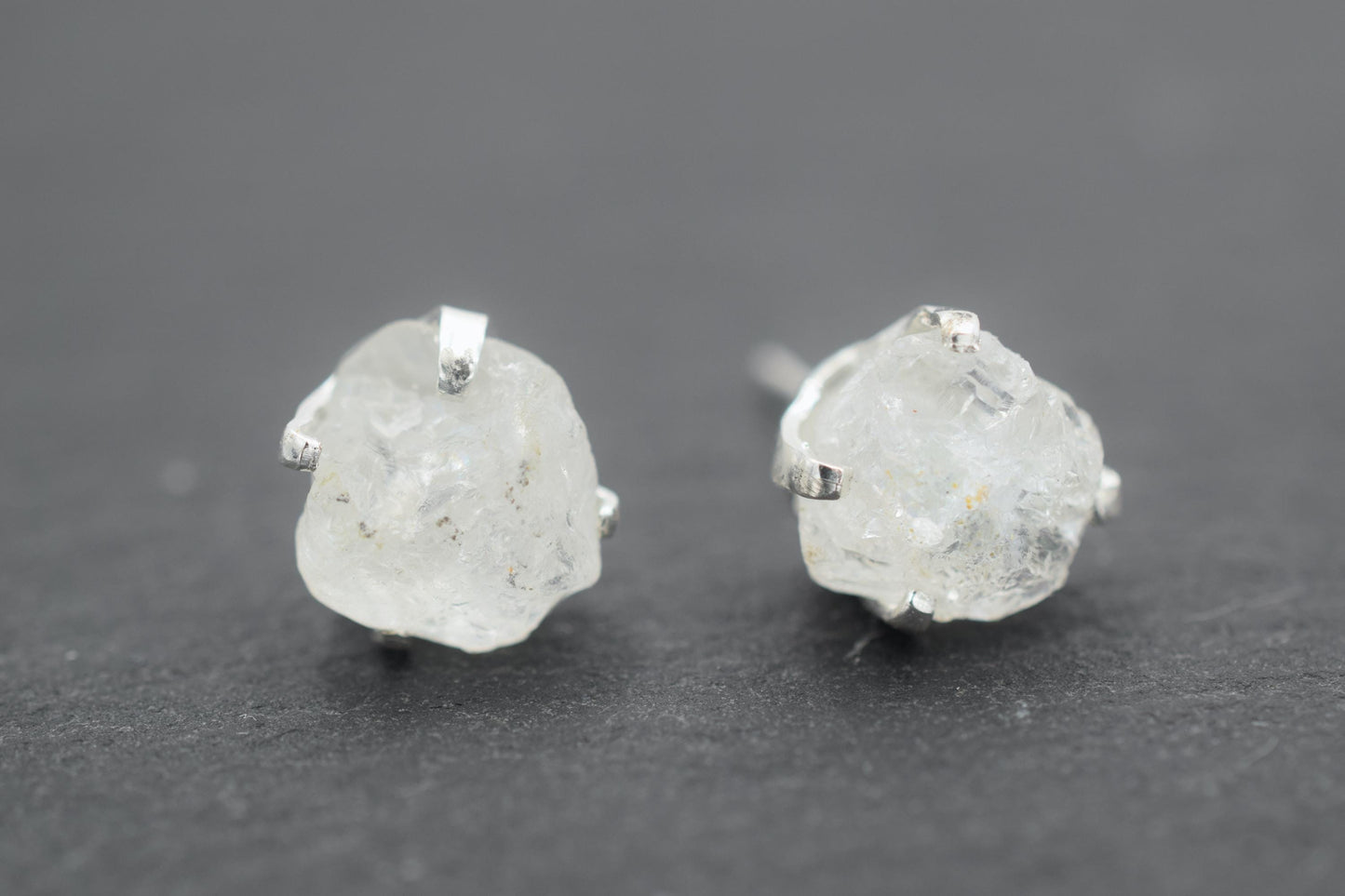 Raw Moonstone Stud Earring with Sterling Silver.