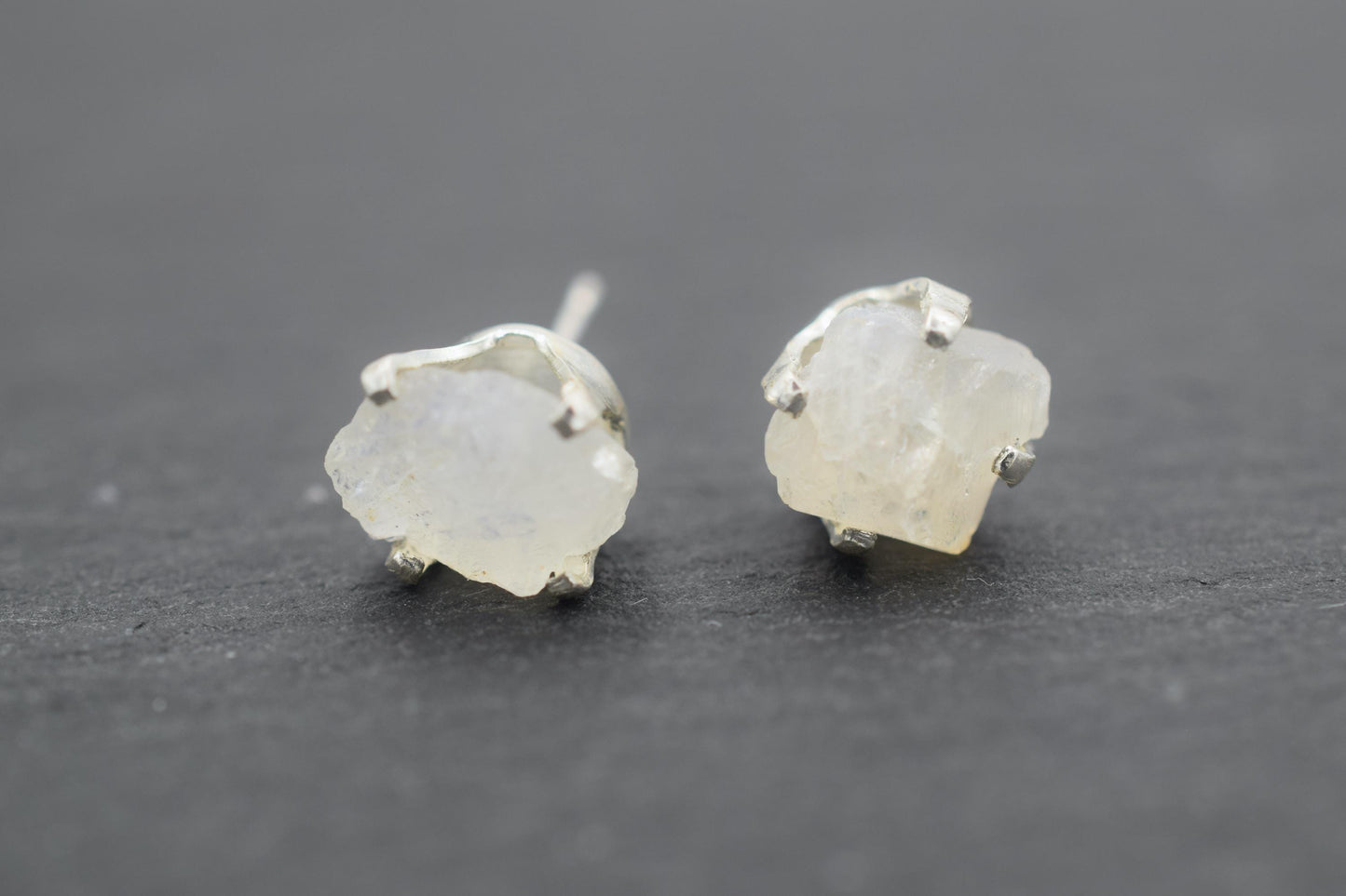 Raw Moonstone Stud Earring with Sterling Silver.