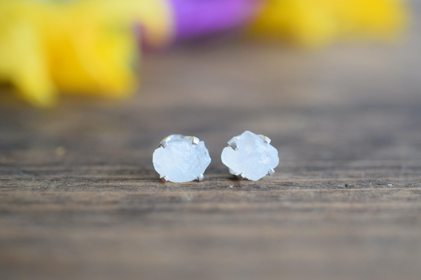 Raw Moonstone Stud Earring with Sterling Silver.