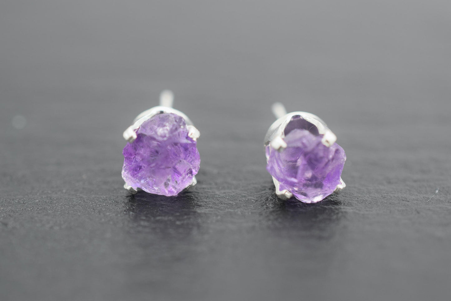 Raw Amethyst Earrings in Sterling Silver