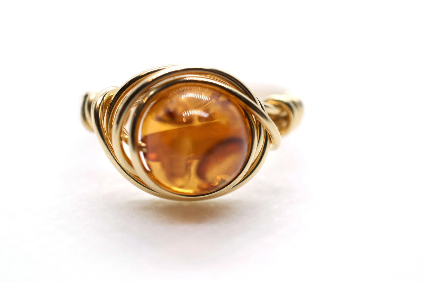 Natural Amber Stone Ring in 14K Gold Filled, Elegant Stacking Jewelry