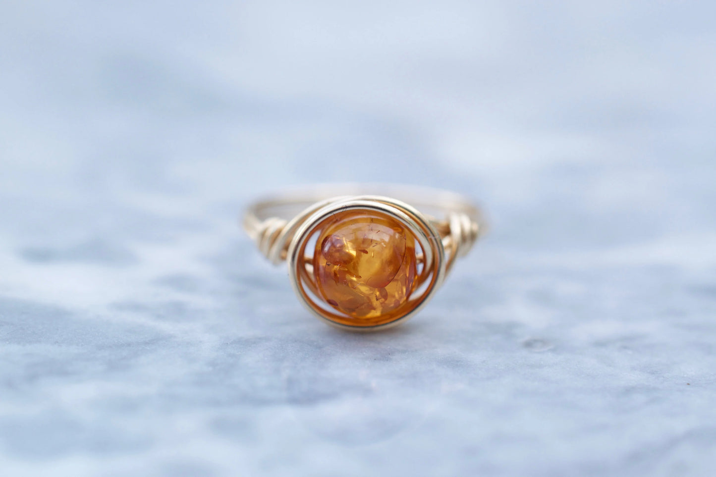 Natural Amber Stone Ring in 14K Gold Filled, Elegant Stacking Jewelry