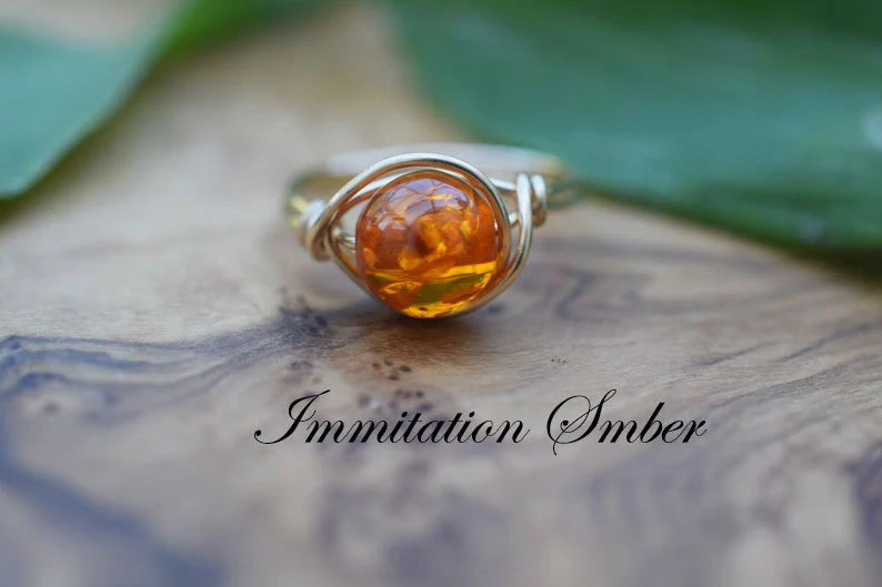 Natural Amber Stone Ring in 14K Gold Filled, Elegant Stacking Jewelry