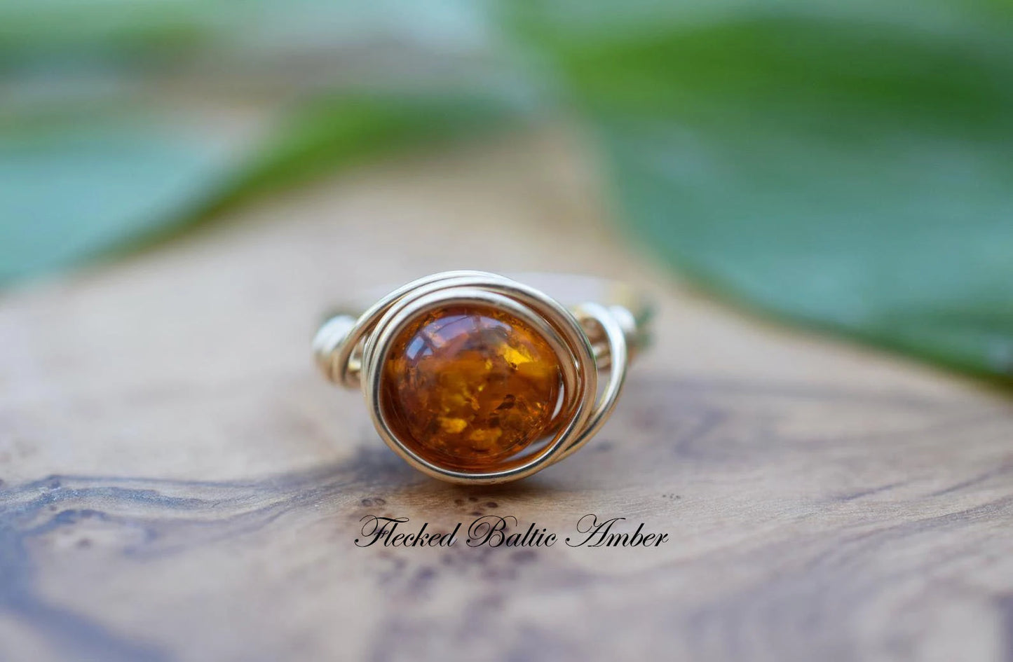 Natural Amber Stone Ring in 14K Gold Filled, Elegant Stacking Jewelry