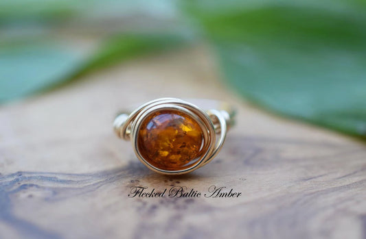Natural Amber Stone Ring in 14K Gold Filled, Elegant Stacking Jewelry