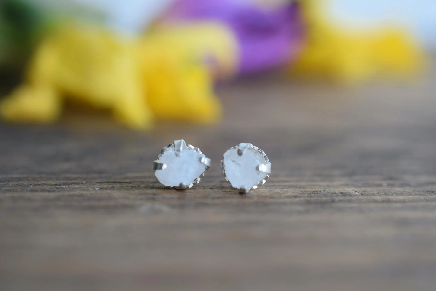 Raw Moonstone Stud Earring with Sterling Silver.